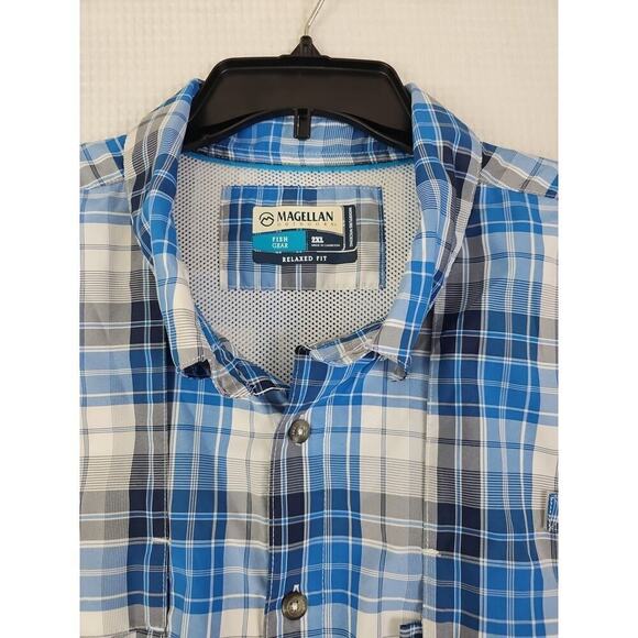MAGELLAN MENS BLUE WHITE FISHING MOISTURE WICKING BUTTON UP PLAID SHIRT SIZE 2XL - Picture 8 of 16